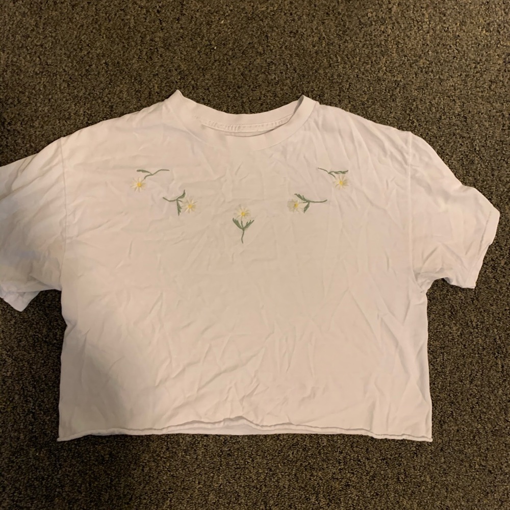 Brandy Melville Embroidered Sunflowers Crop Tee